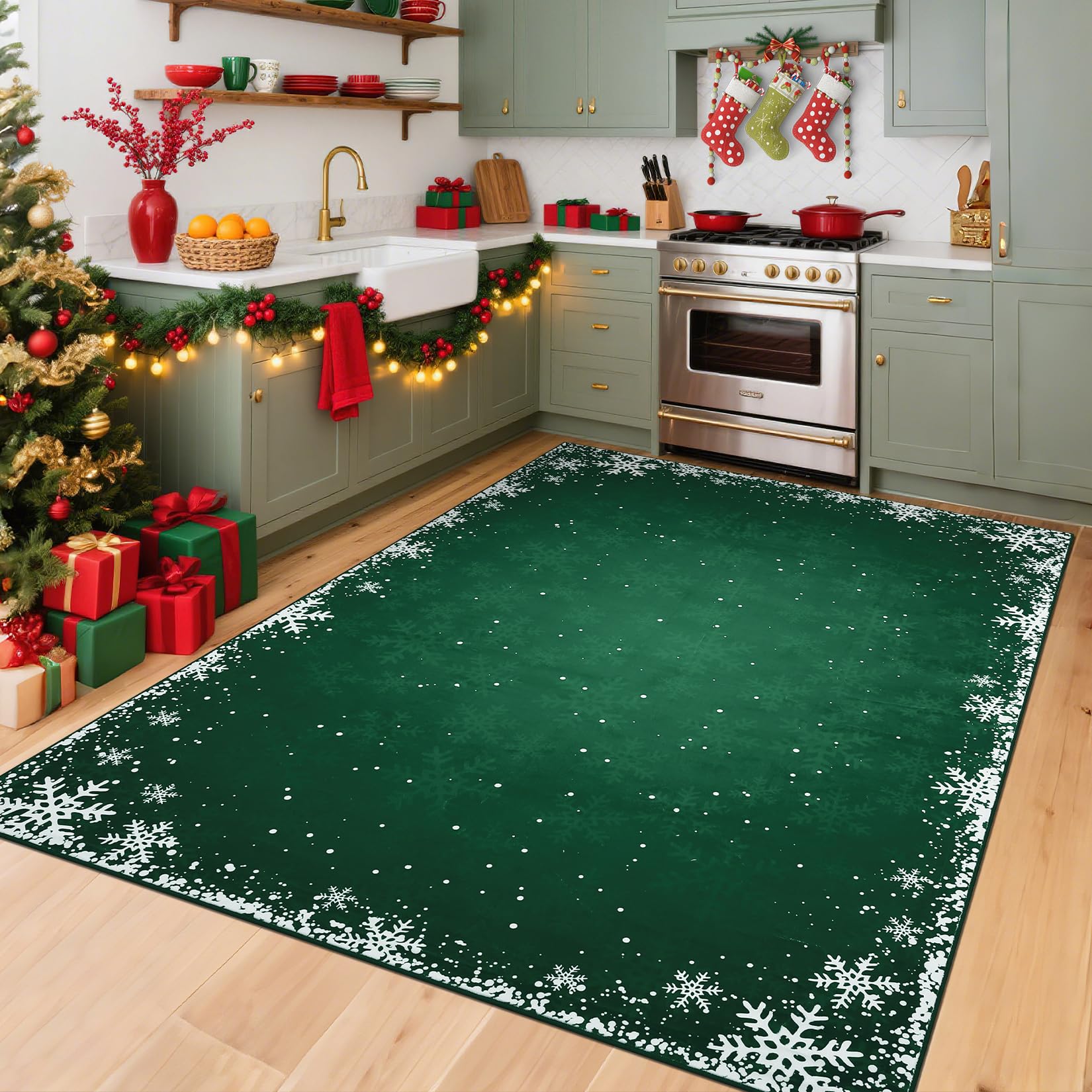 Amazon.com: RUGSREAL 3x5 Christmas Snowflake Area Rug Green Boho